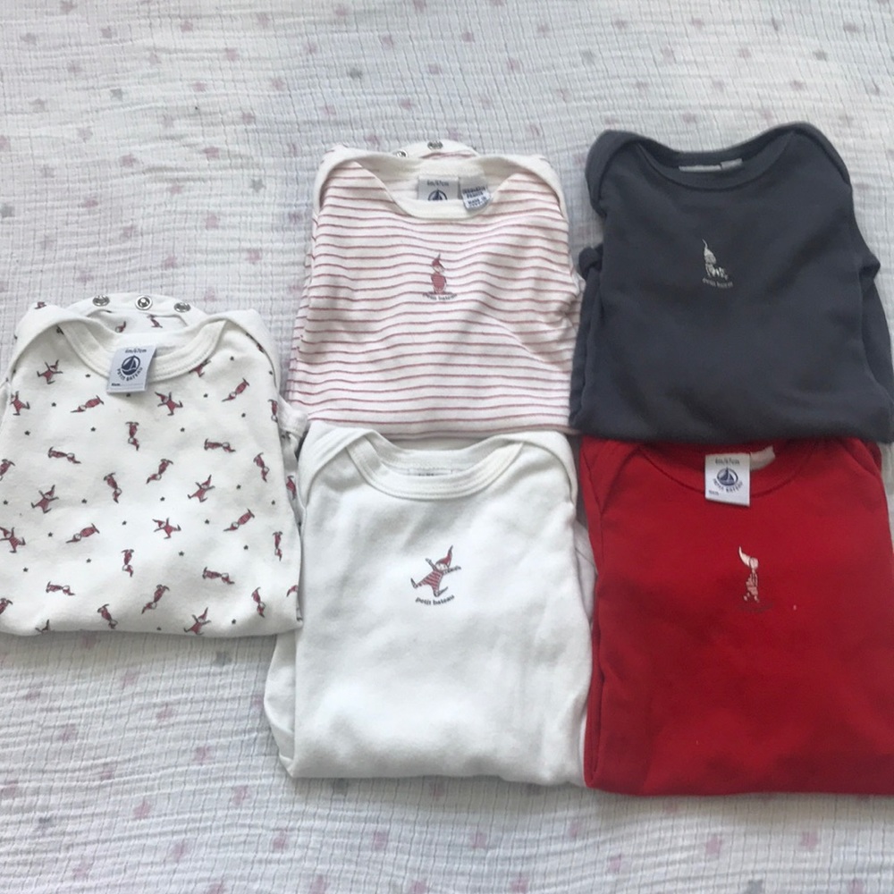 Set of 5 Petit Bateau Long Sleeve Bodysuits 6mo